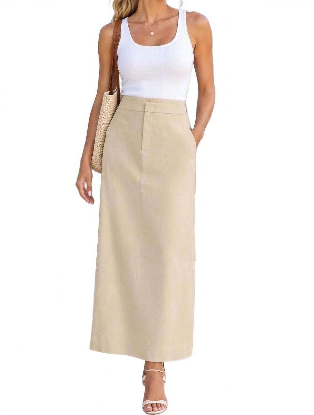NEW VINCE linen blend mid-rise maxi skirt in tan